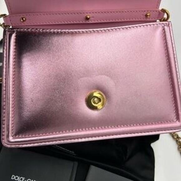 Women's Dolce & Gabanna pink leather top handle bejeweled bag made in Italy - Picture 5 of 16